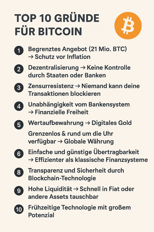 Top 10 Gründe für Bitcoin (nach Stärke geordnet)